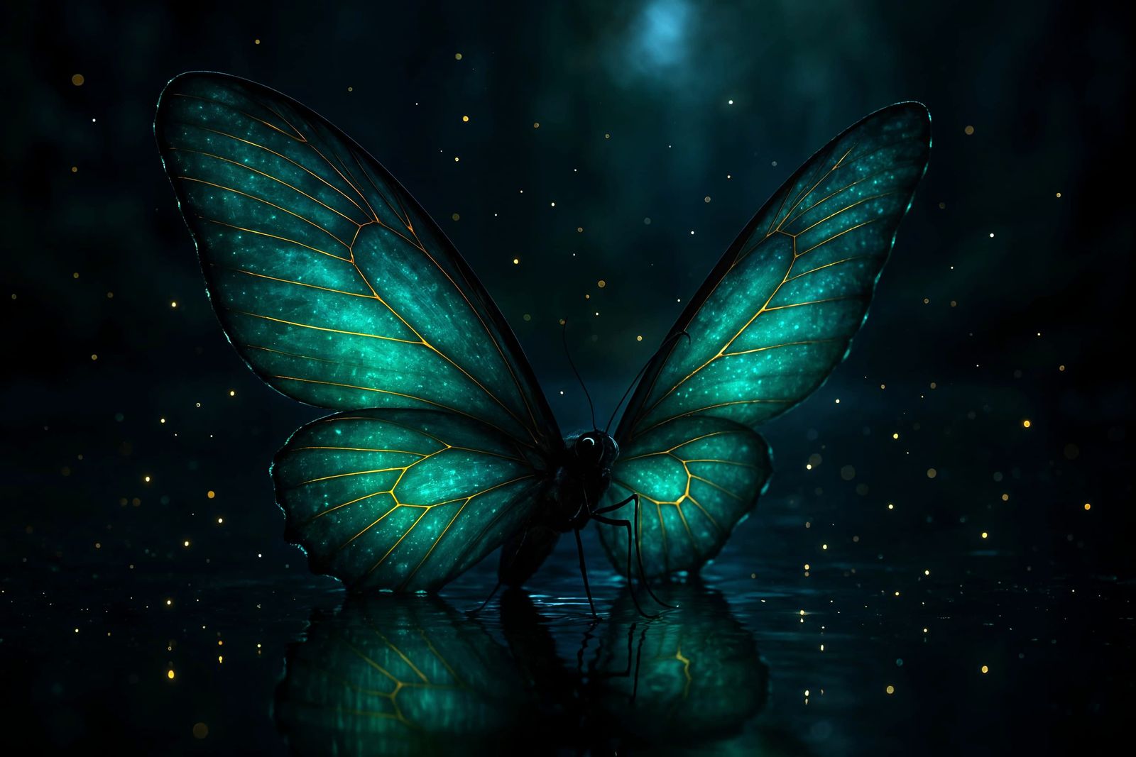Magical Bioluminescent Butterfly on Water at Dusk