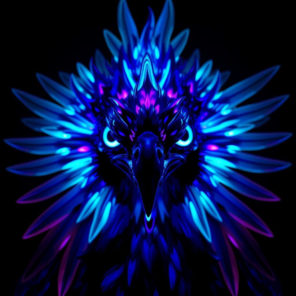 Electric Blue Phoenix in Neon Black Light