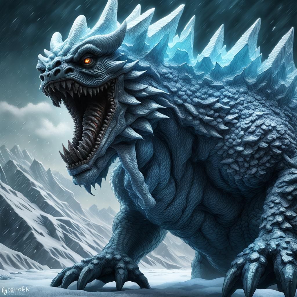 Hyperrealistic Ice Kaiju: A Sinister Sci-Fi Horror