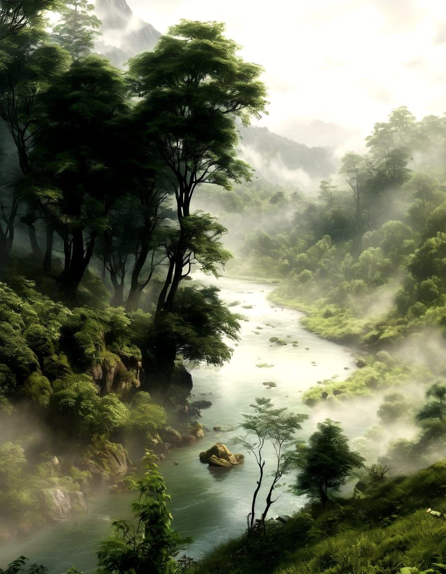 Ethereal River Landscape in Detailed 3D Rendering