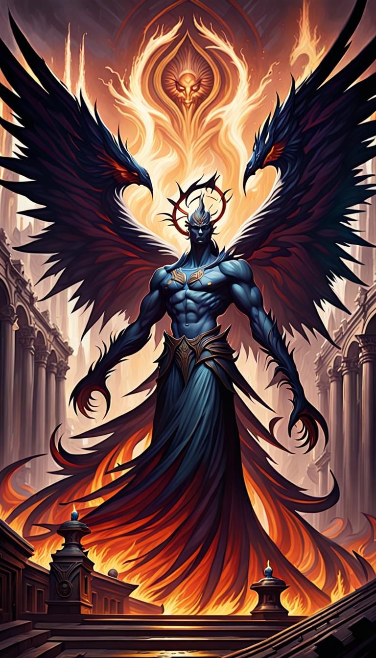 Dark Angel in Burning Halo, Oil Painting