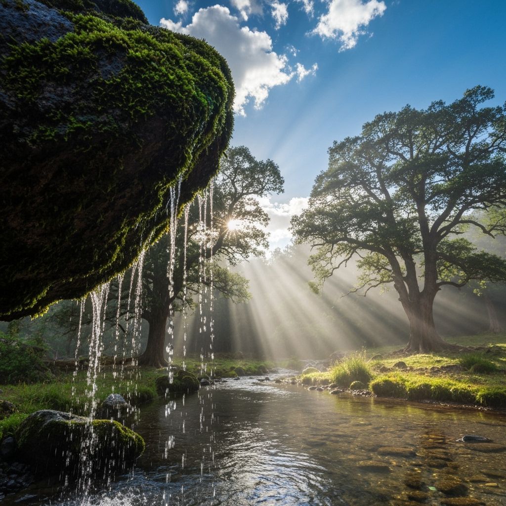 Living Nature Landscape: Tears of Rain and Spiritual Light