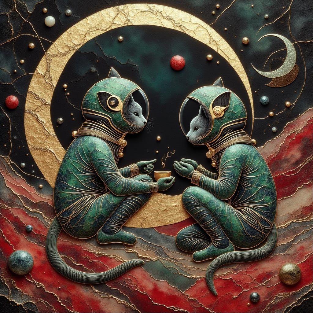 Cat Astronauts in Love on Mars, Cloisonne Style