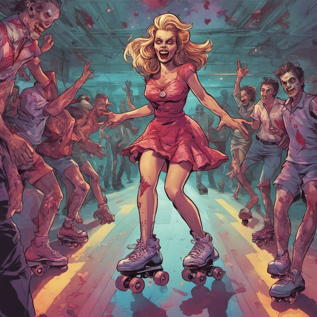 Zombie Roller Disco Comic Book Art
