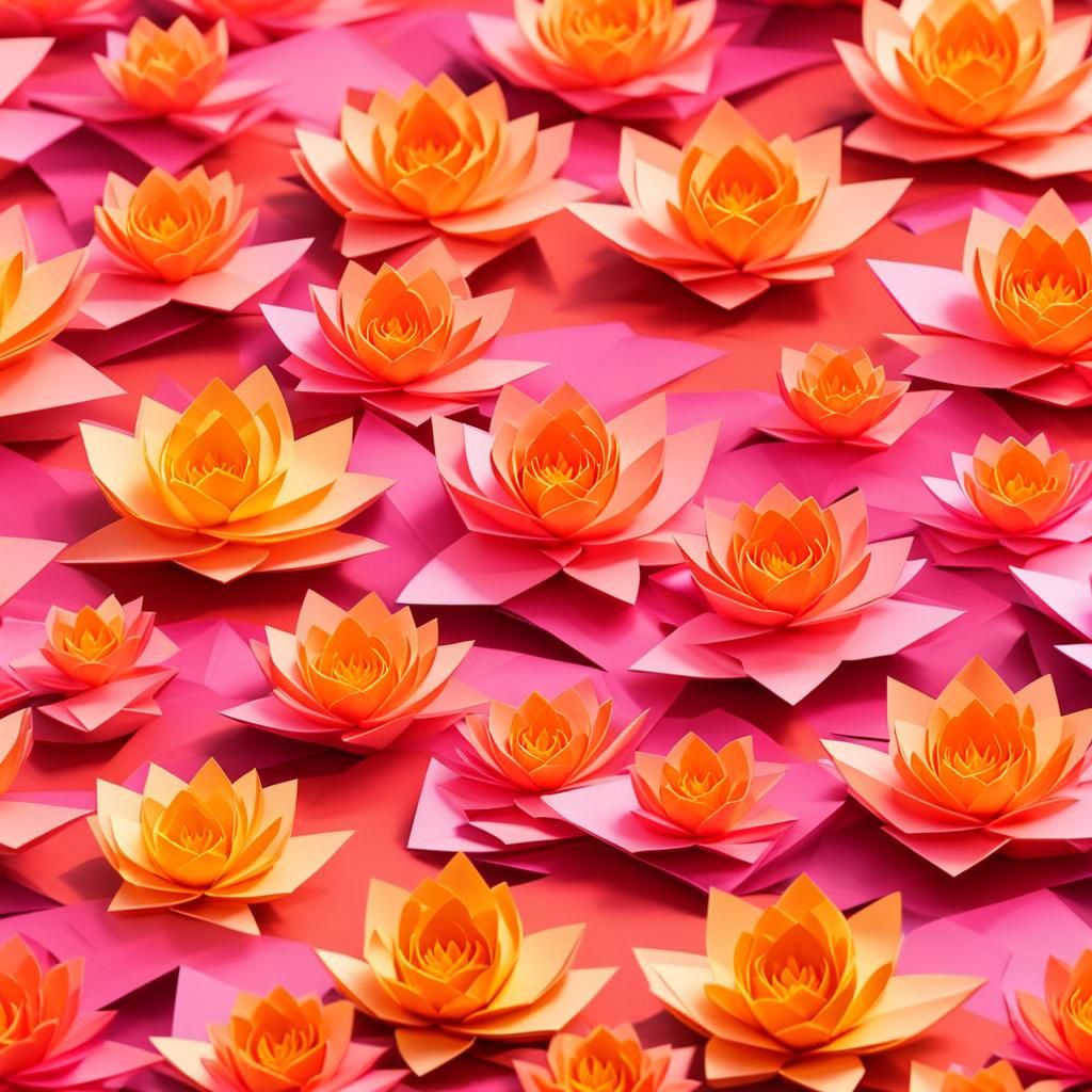 Origami Pink and Orange Water Lilies