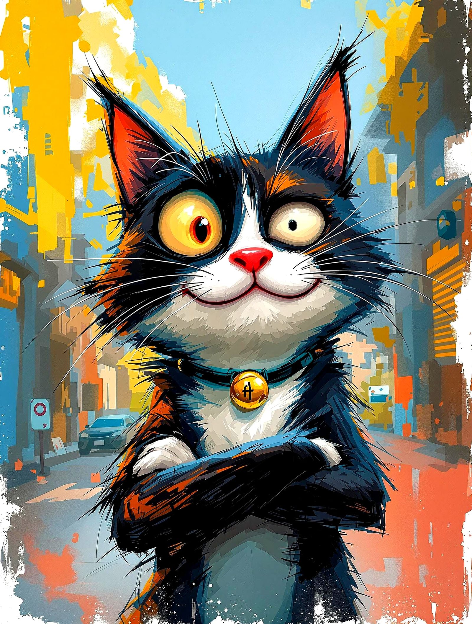 Mischievous Cartoon Cat in Expressive Brushwork Style
