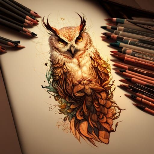 Golden Owl Digital Painting with Intricate Details