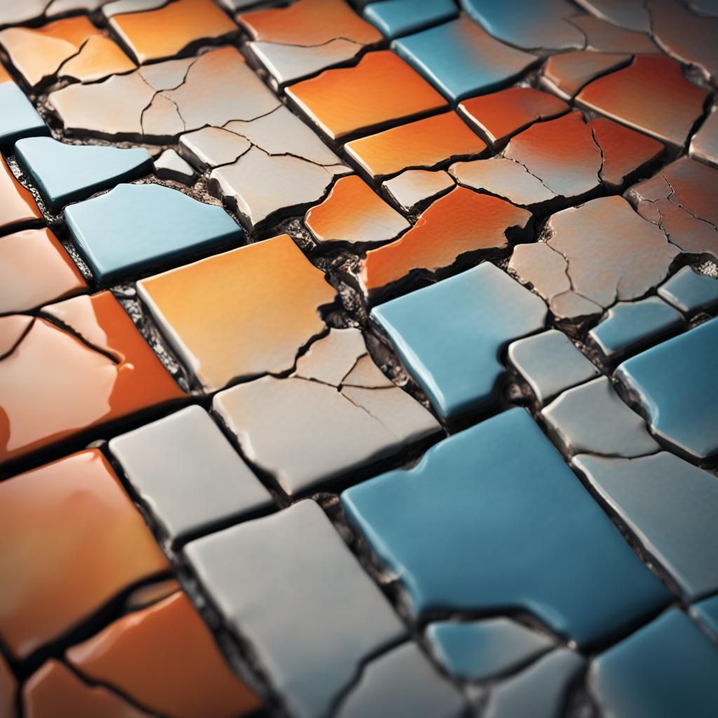 Hyperrealistic Cracked Tile Close-Up with Splash Art