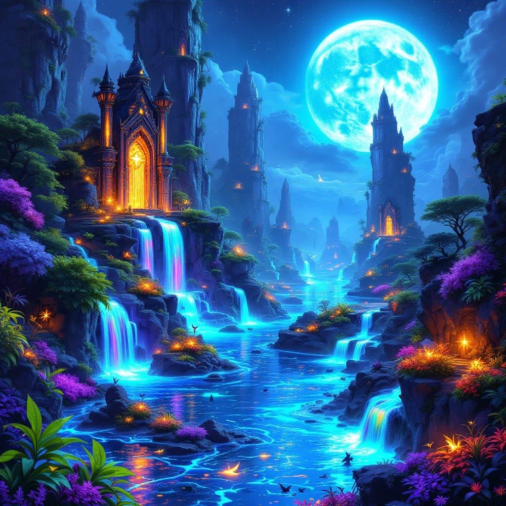 Otherworldly Floating Islands with Bioluminescent Flora