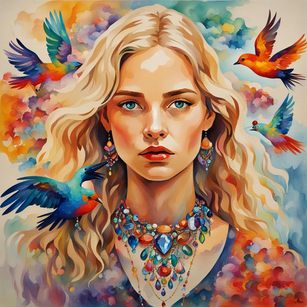 Girl with Bird Jewel in Fauvist Portrait