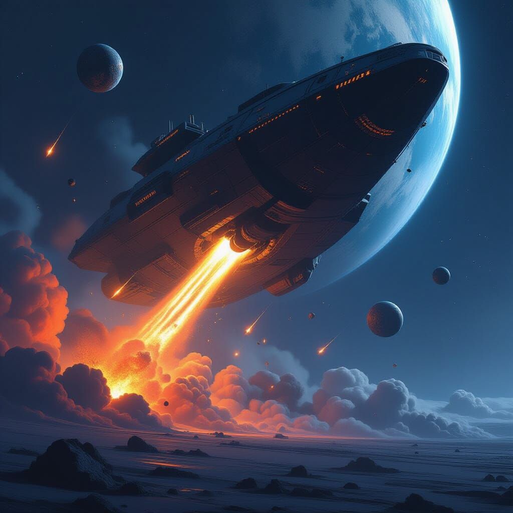 Colossal Spaceship Bombards Planet in Epic Sci-Fi Art