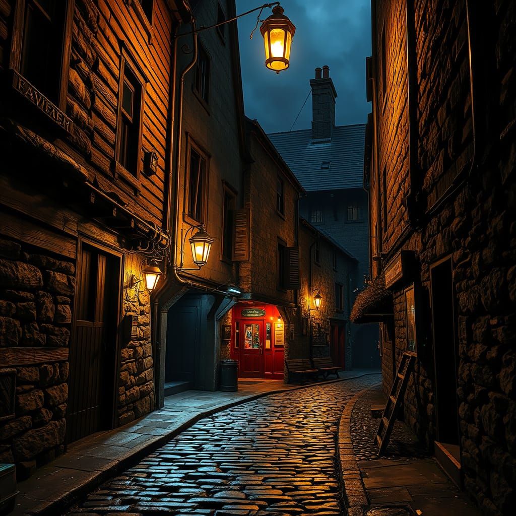 Futuristic Sci-Fi Scotland Alley with Tavern