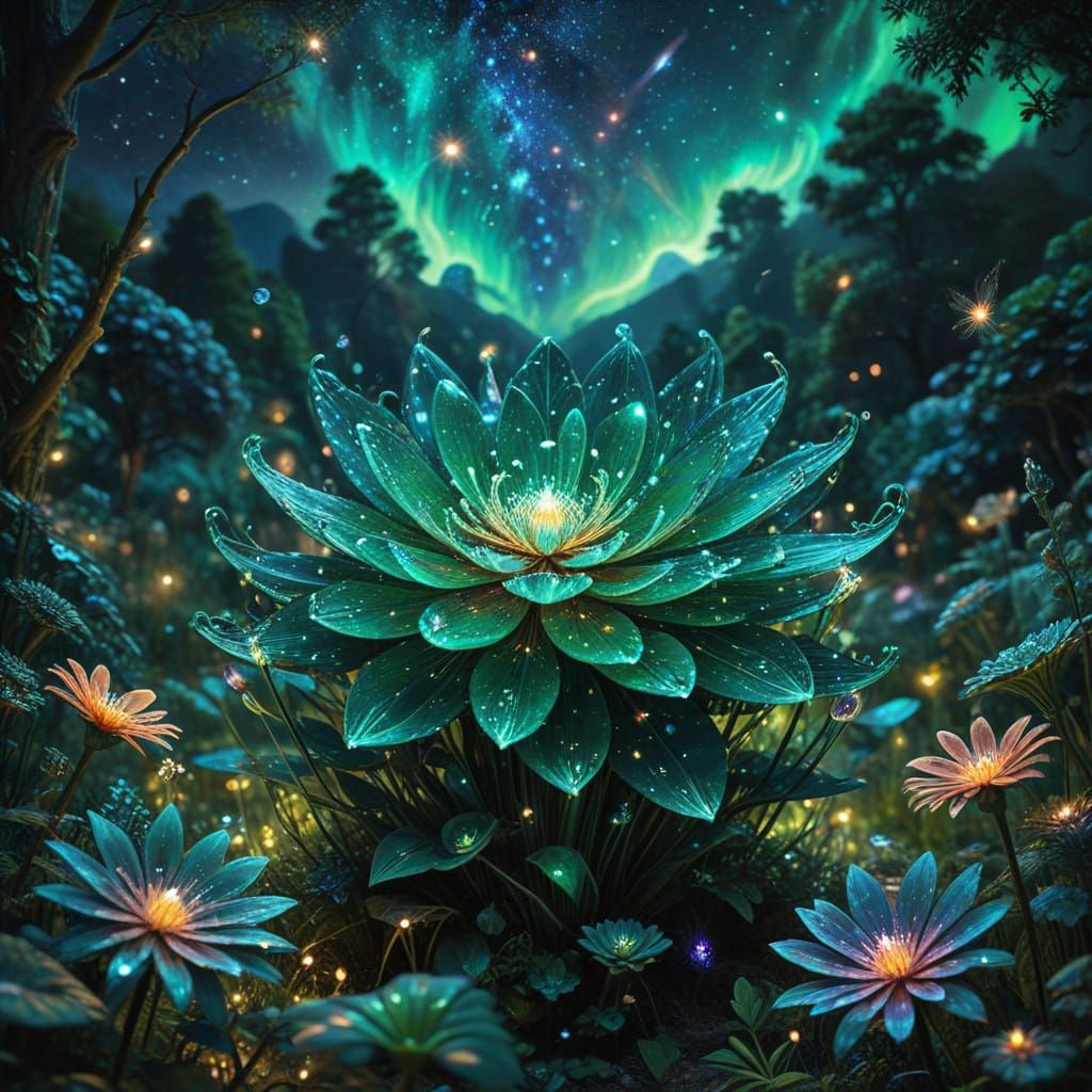 Luminescent Cosmos Garden in Vibrant, Ethereal Style