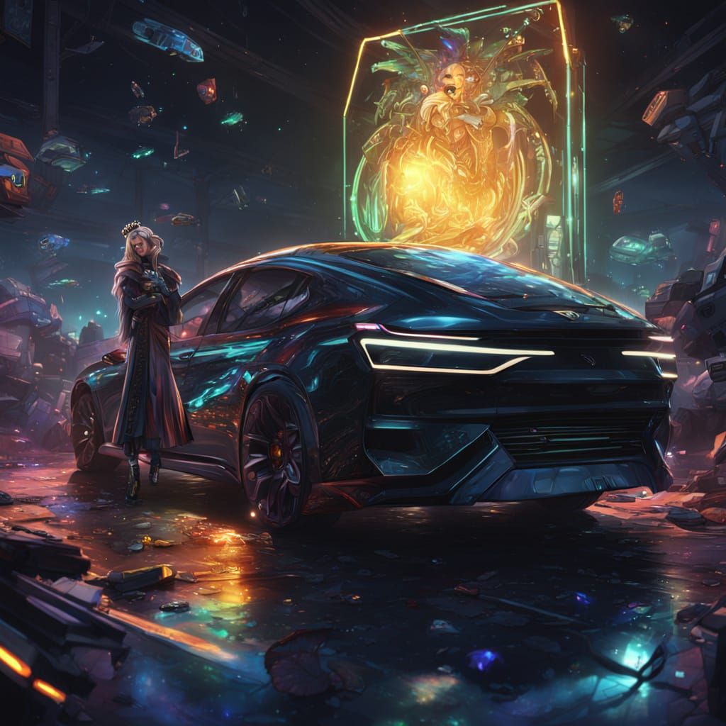 Queen Hugs Rubbish in Sci-Fi Concept Art Car