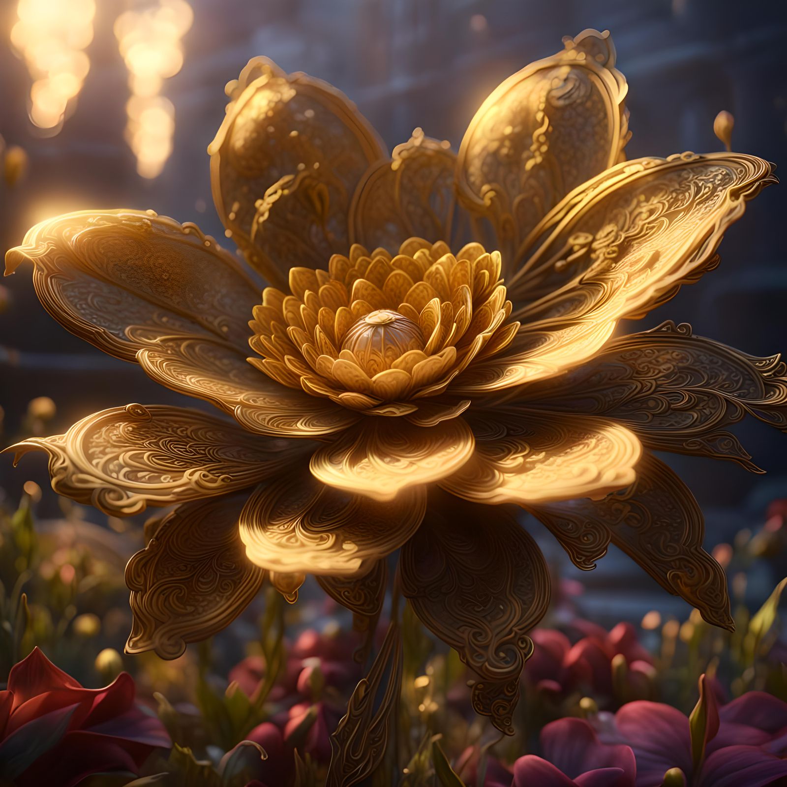 Golden Healing Flower: Thomas Kinkade Style