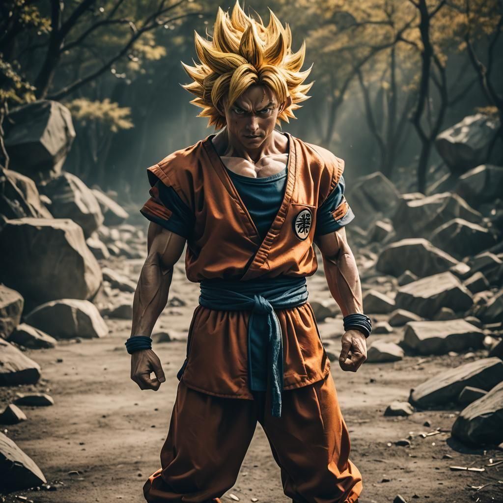 Goku Super Saiyan Human Form: Cinematic Film Still