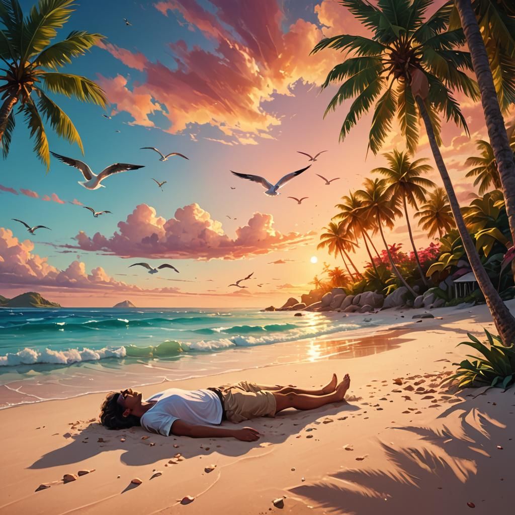 Tropical Beach Paradise in Surreal Digital Painting