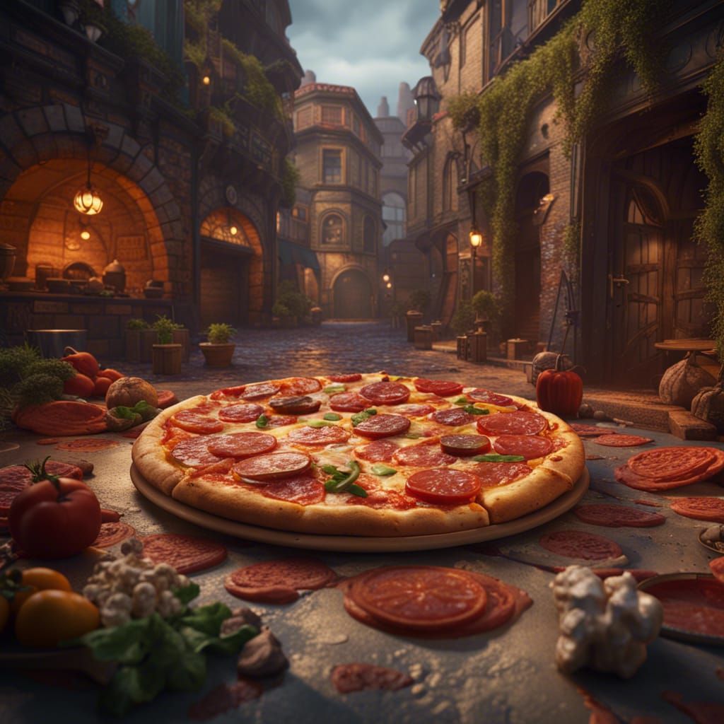 Pizza Walking: Detailed Matte Painting in 8k