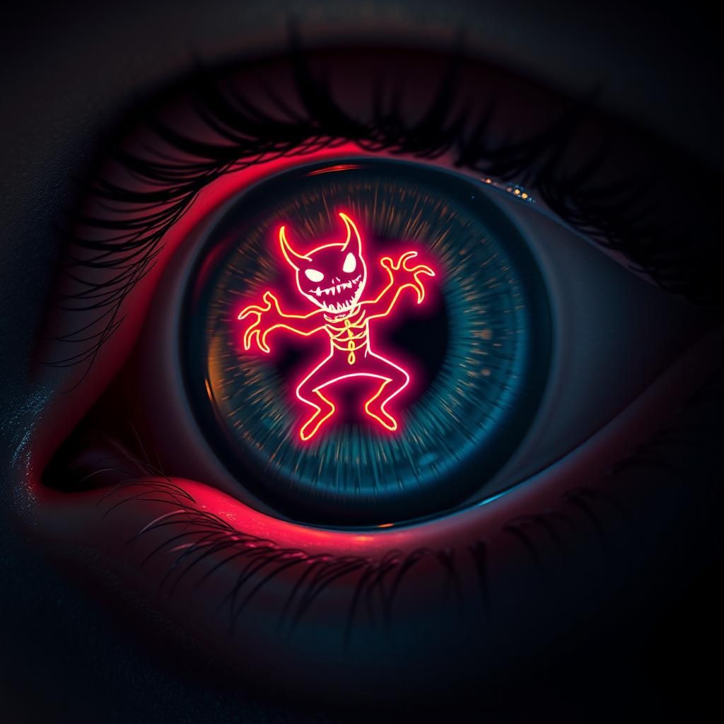 Neon Monster Dance in Bioluminescent Eyeball