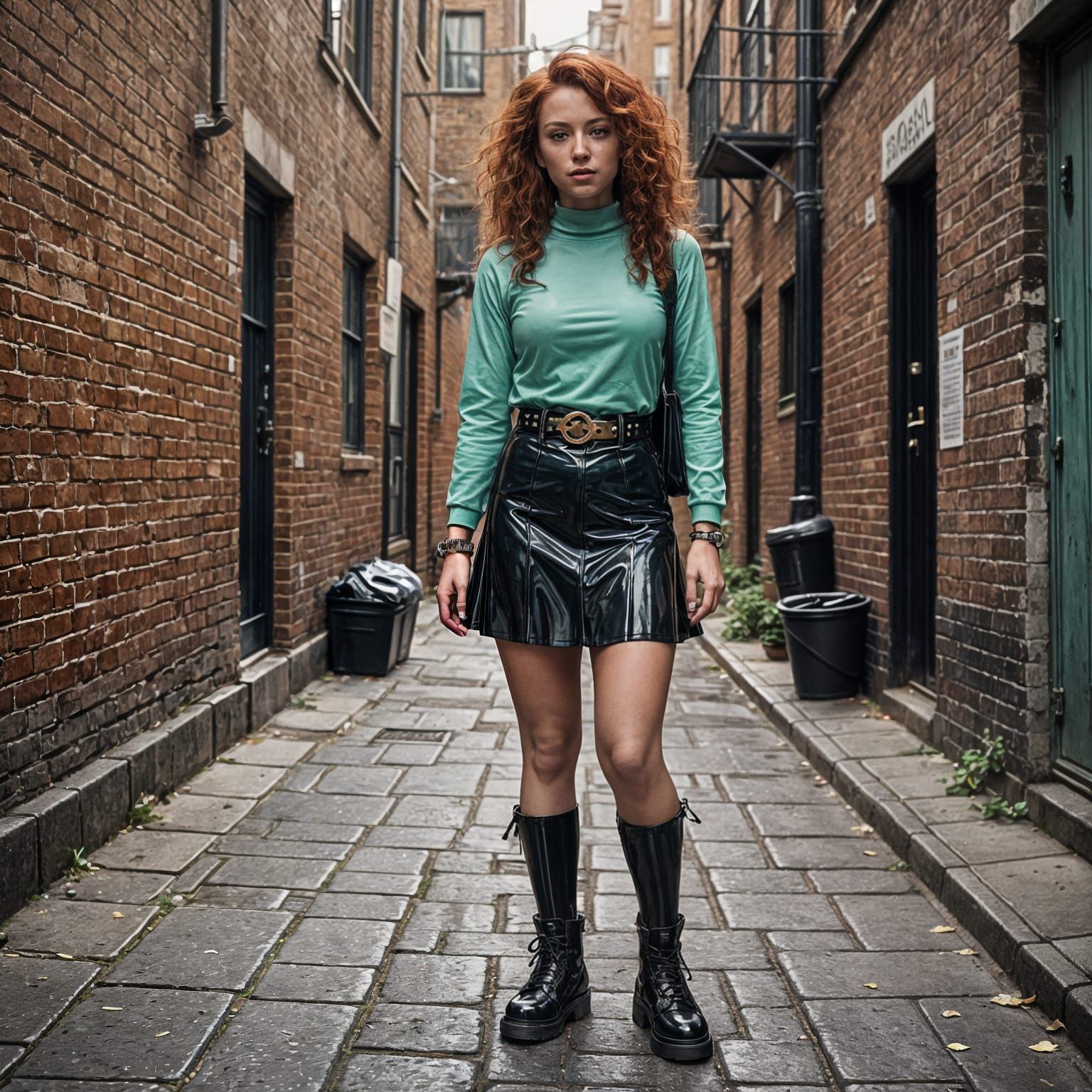 Cyberpunk Female Fashionista in City Alley