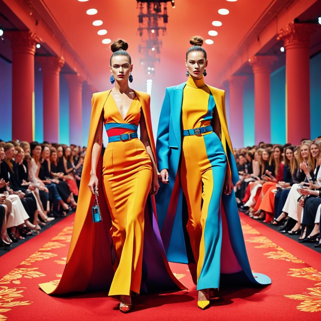 Vibrant Runway Fashion in Hyperrealistic Style