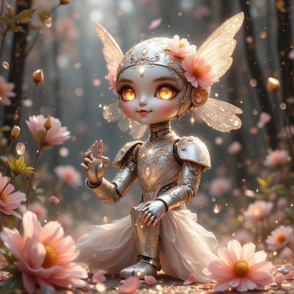 Nymph Cyborg Robot with Floral Accents in Anime Style