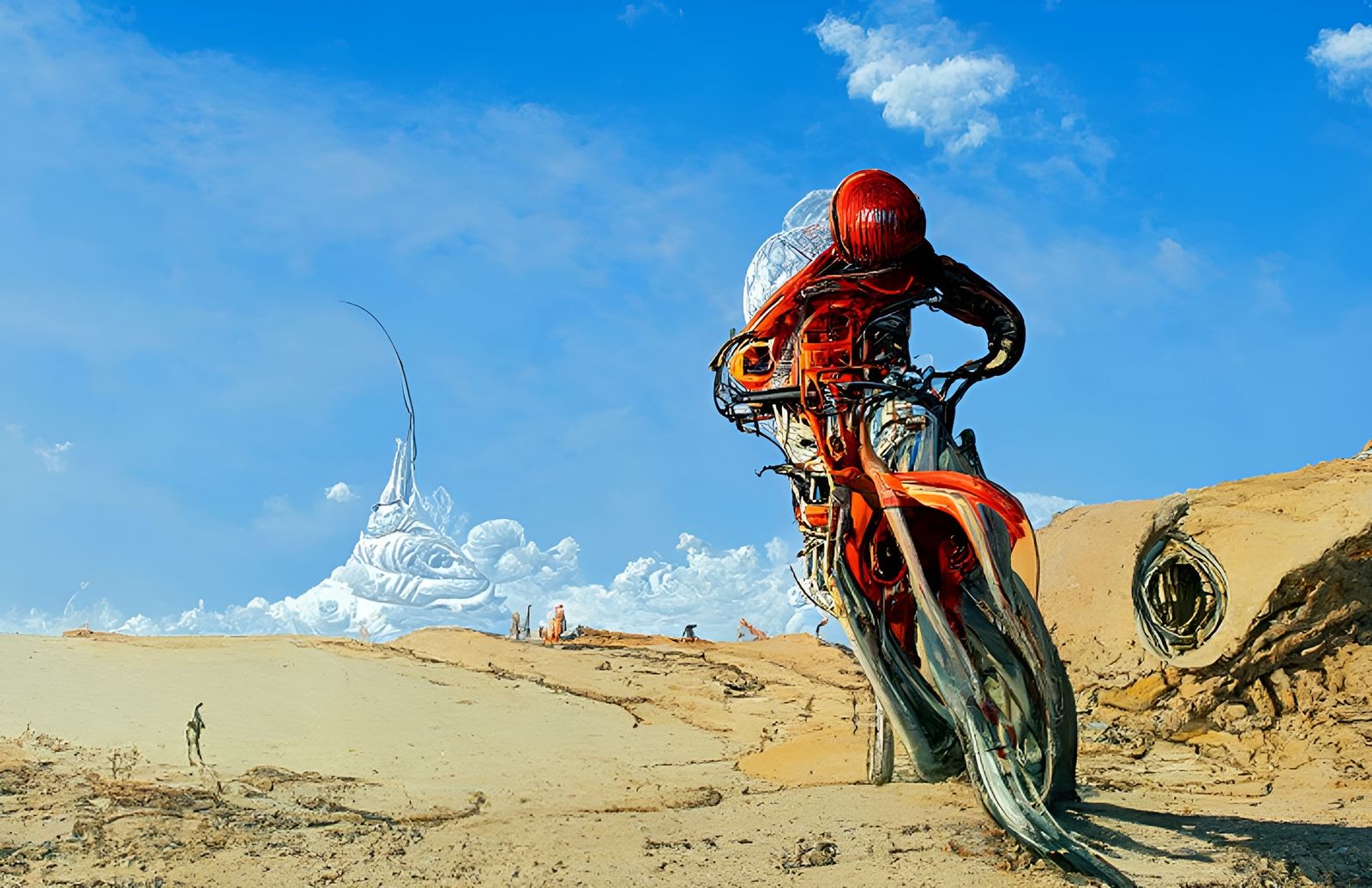 Glitchy Motorcycle Rider in Comic Book Style