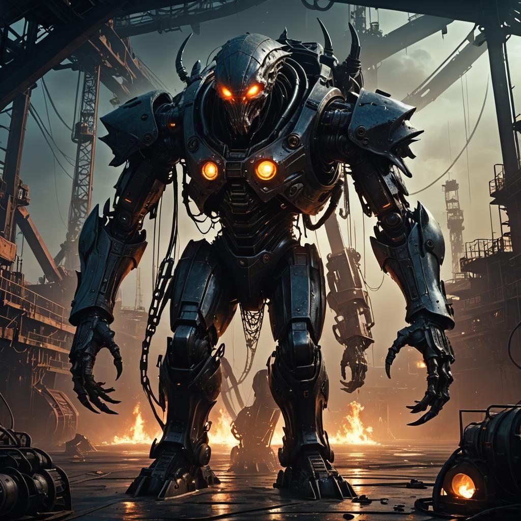 Alien Scion in Leather Armor on Offshore Rig