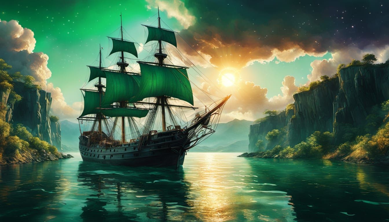 Sailing Ship in Fissure: Hyperrealistic Oil Painting