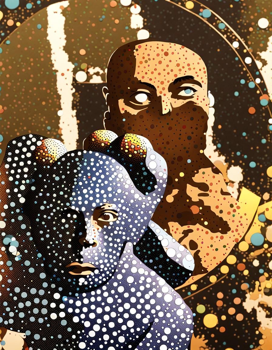 Psychedelic Boy Statue with Polka Dot Background