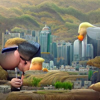 Kim Jong Un Kissing Donald Trump: Matte Painting