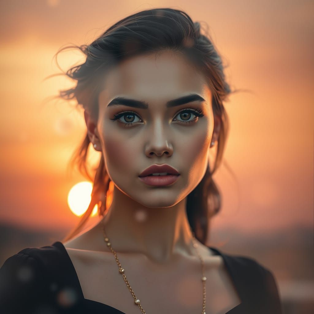 Enchanting Sunset Portrait with Ethereal Beauty