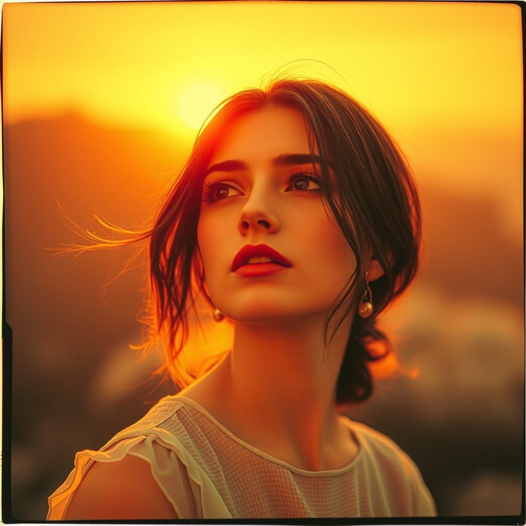 Ethereal Woman Lost in Sunset Glow