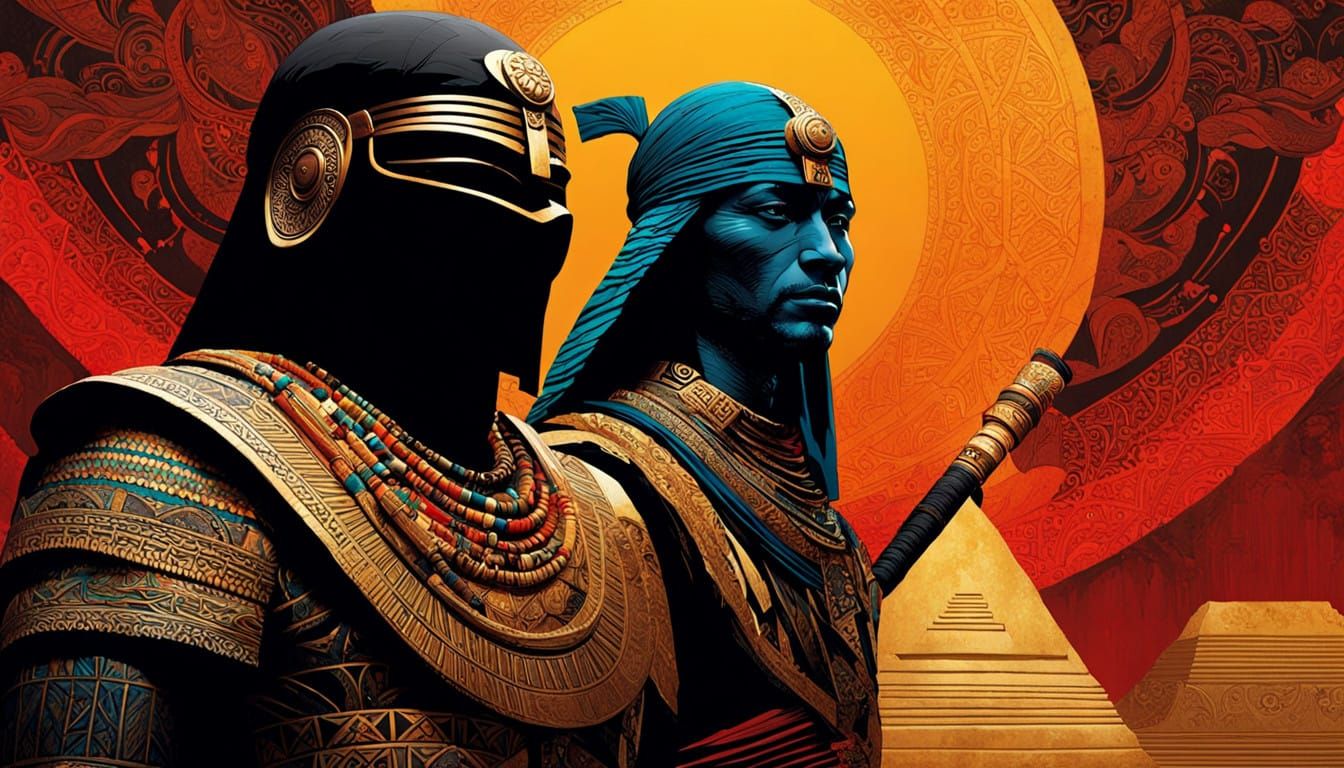 Egyptian Ninja Masterpiece in Vibrant, Contrasted Colors