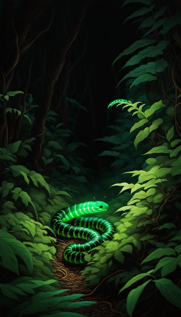 Centipede Snake Crawling Through Dark Forest