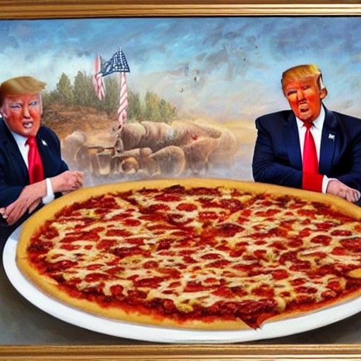 Trump Pizza Party in Oil Painting Style