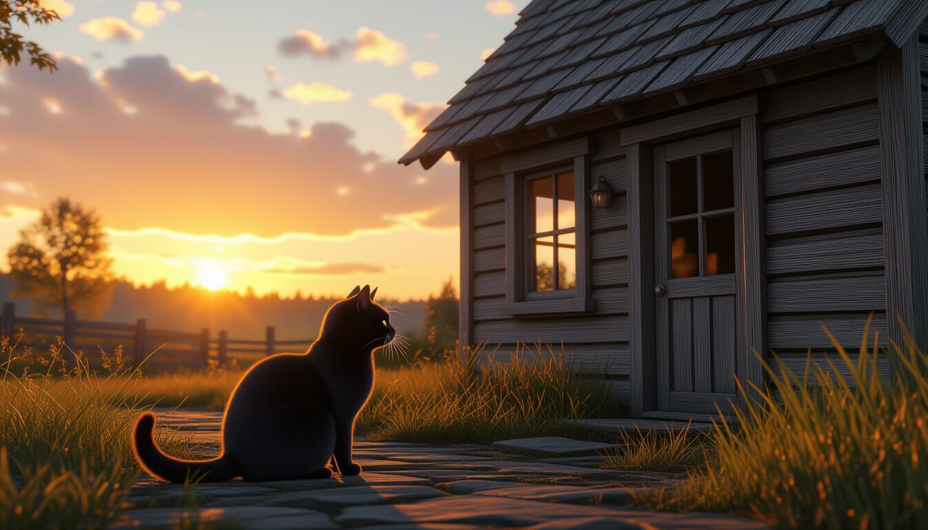 Black Cat Mews at Cottage Sunset: Renaissance Style