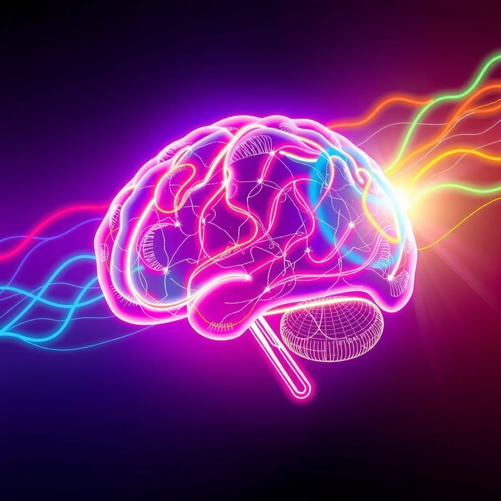 Neon Line Brain on a Light Background