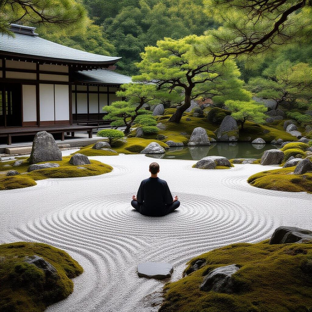 Zen Garden Scene in Minimalist Photography Style