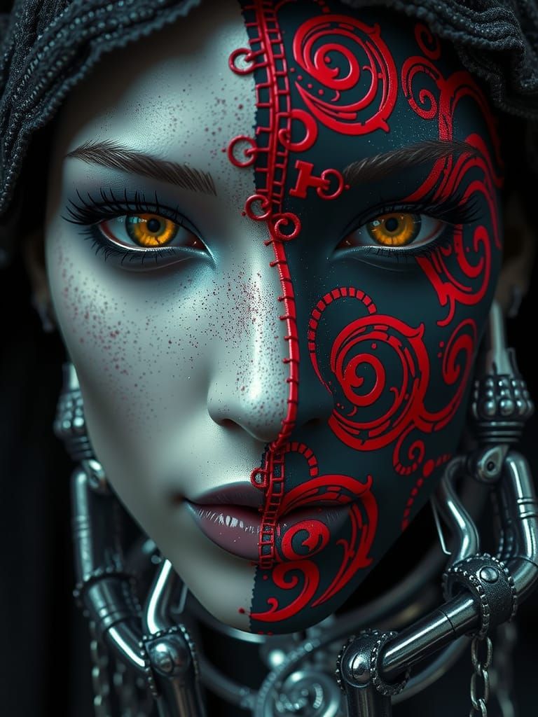 Beautiful Robot Face with Gothic Accents