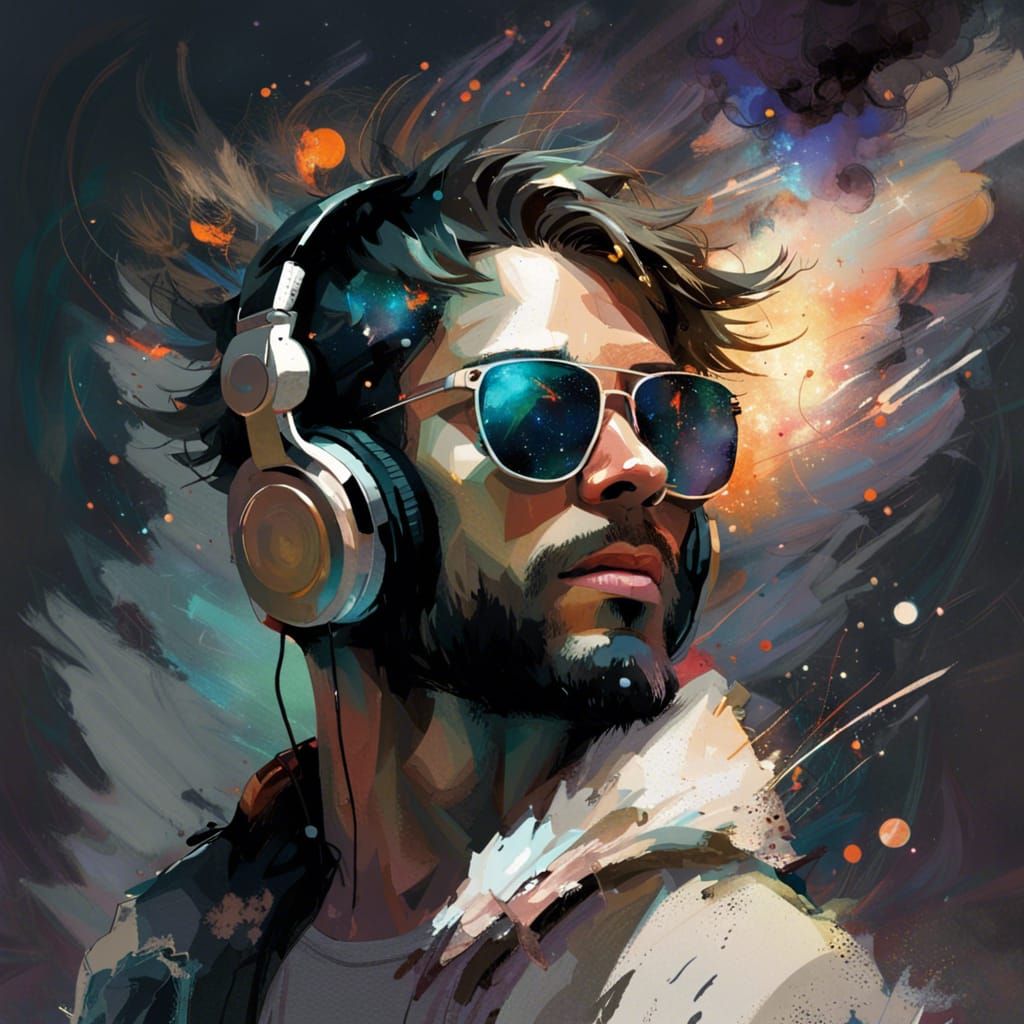 Explosive Cel-Shaded Portrait with Starry Background