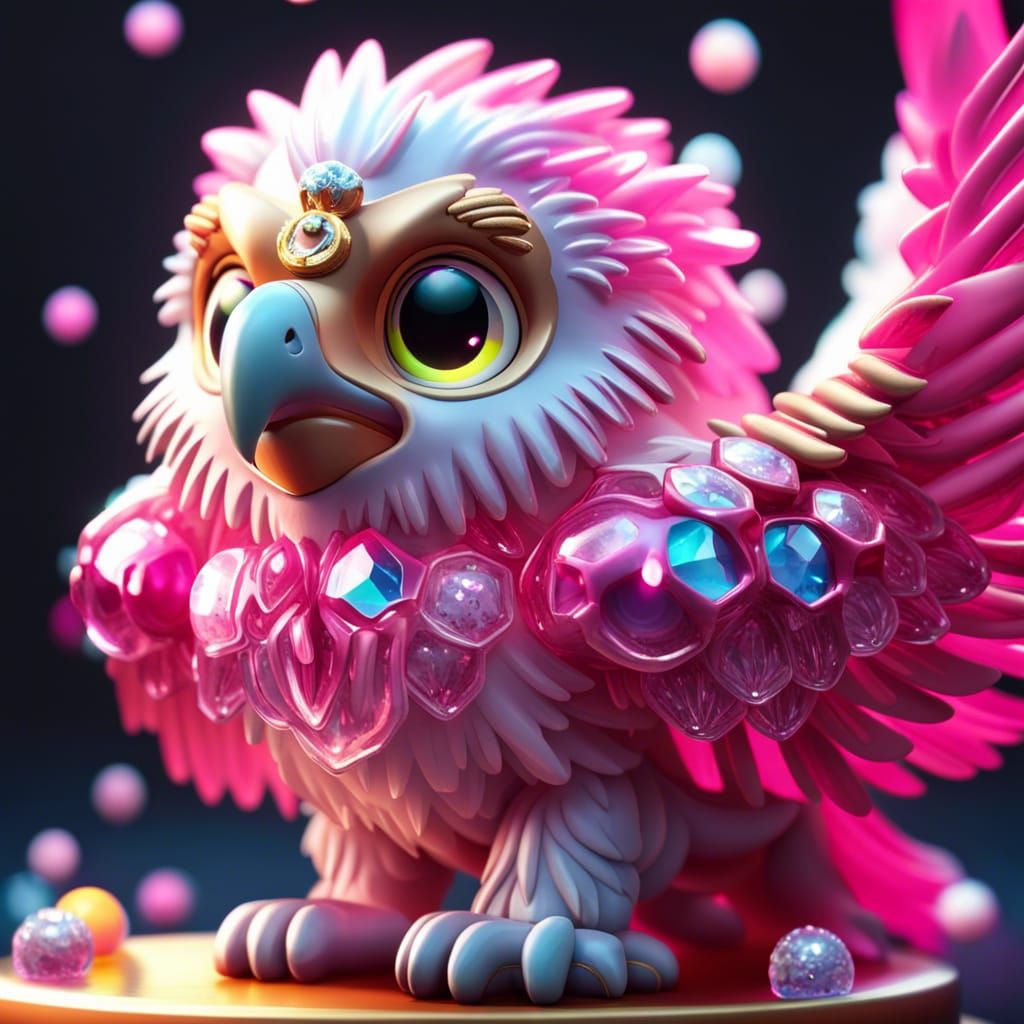 Cute Crystalline Griffin in Art Nouveau Style