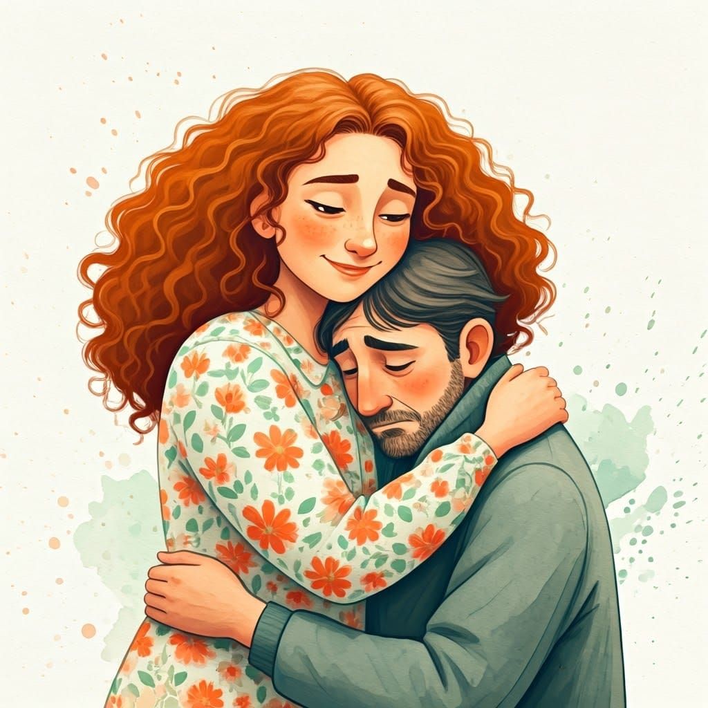 Warm Embrace in Watercolor Dreamscape