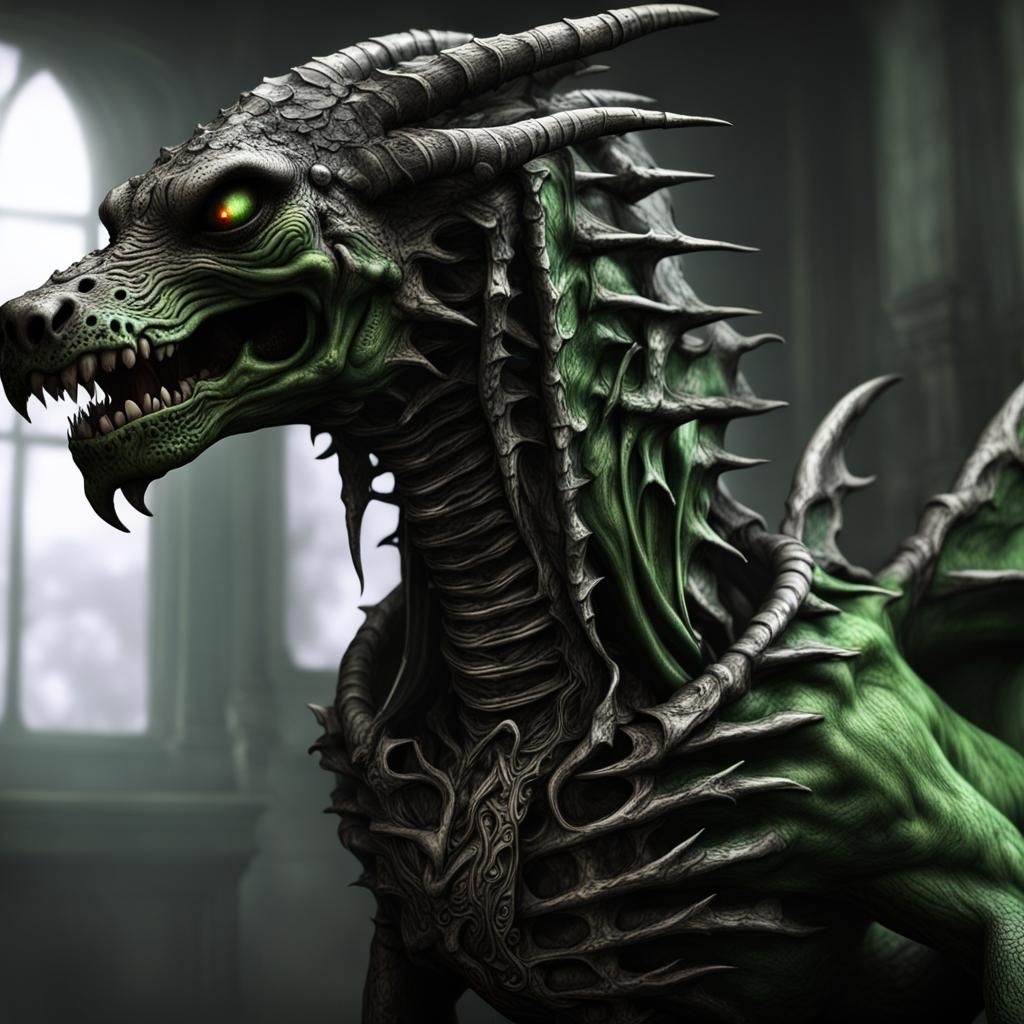 Undead Dragon Zombie Dog in Steampunk Gothic Style