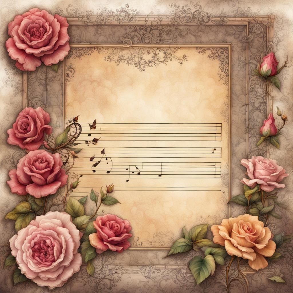 Vintage Floral Page with Steampunk Elements