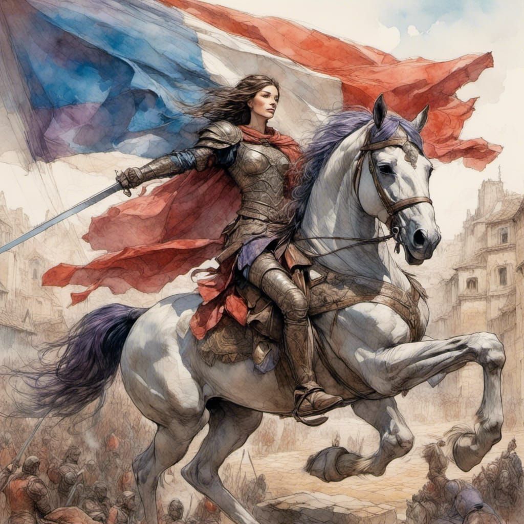 Joan of Arc in Armor with Sword and Flag