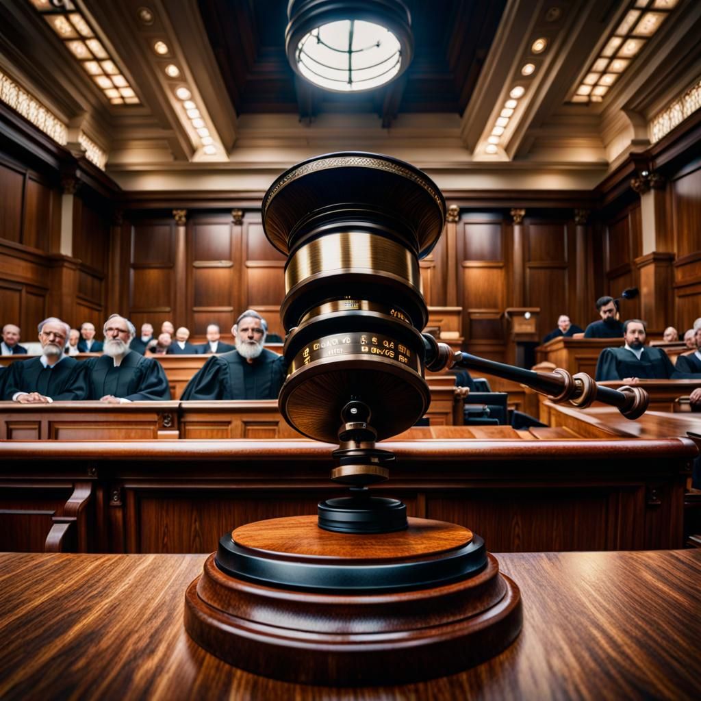 Cinematic Courtroom Scene with Hyperdetailed Judge
