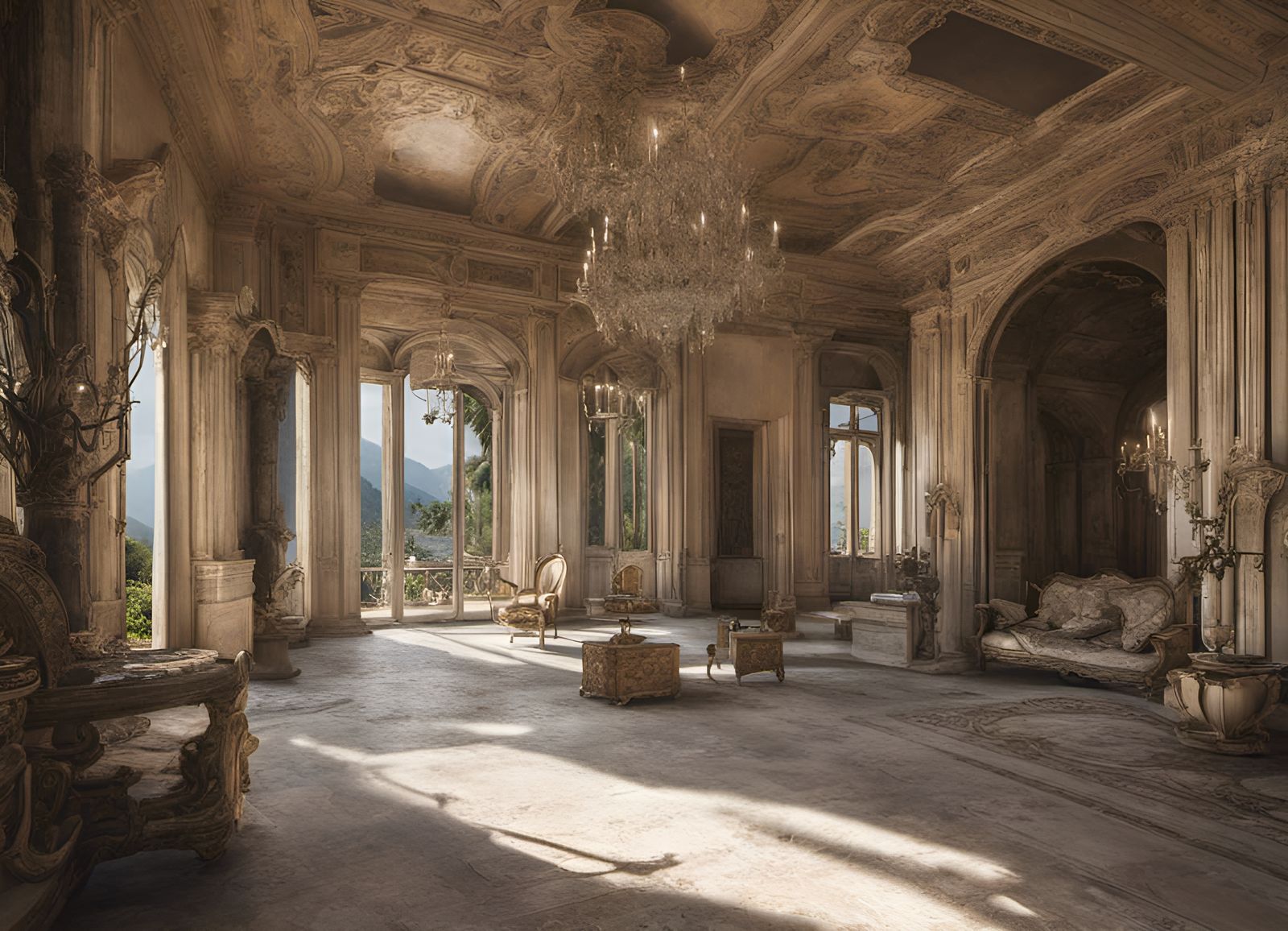 The interiors of the abandoned villas
