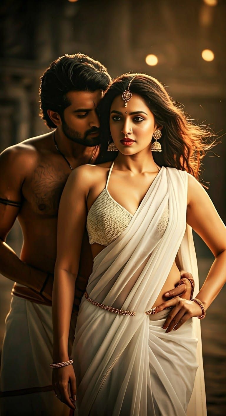 Sensual Indian Beauty in Ultra-Low Kerala Saree, Exuding Gla...