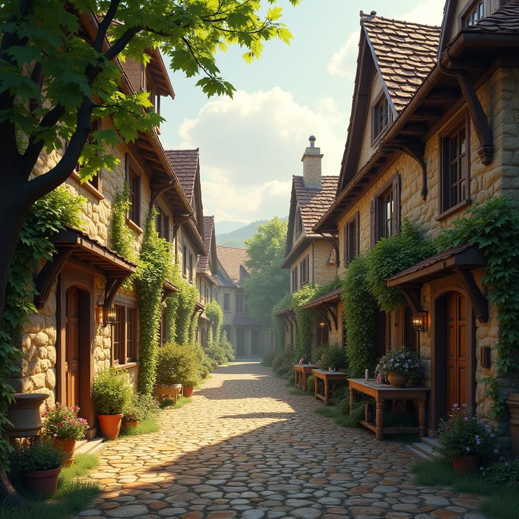 18th Century Village Street in Impressionist Style